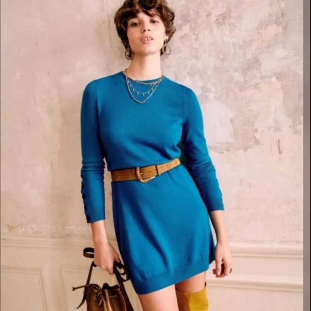 Sezane Merino wool Blue Paola mini dress, size XS